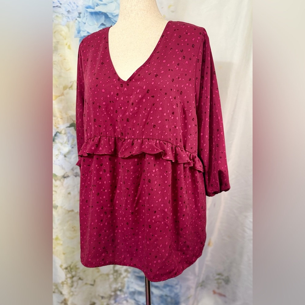Isabel Maternity by Ingrid & Isabel Burgundy Long Sleeve Ruffle Maternity Top
